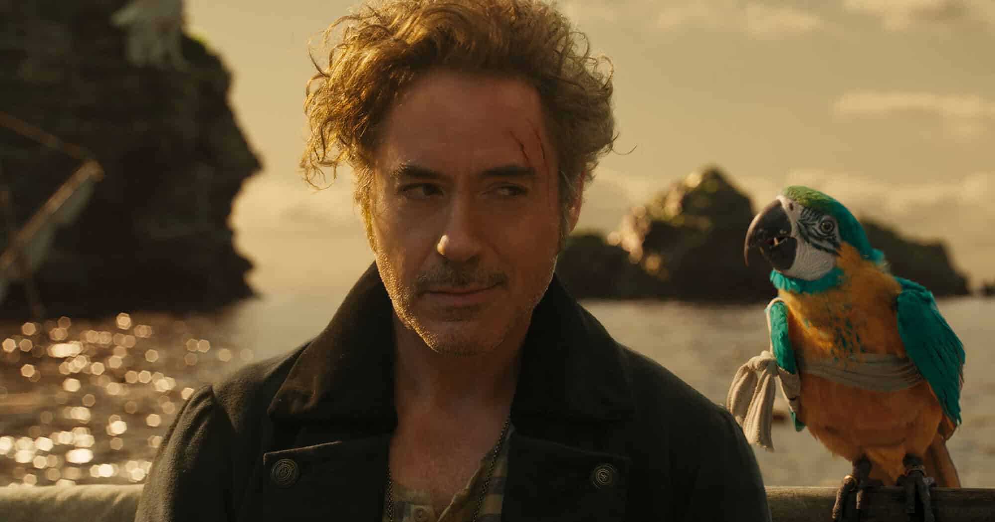 Robert Downey Jr dans Dolittle, avec son perroquet Polynesia