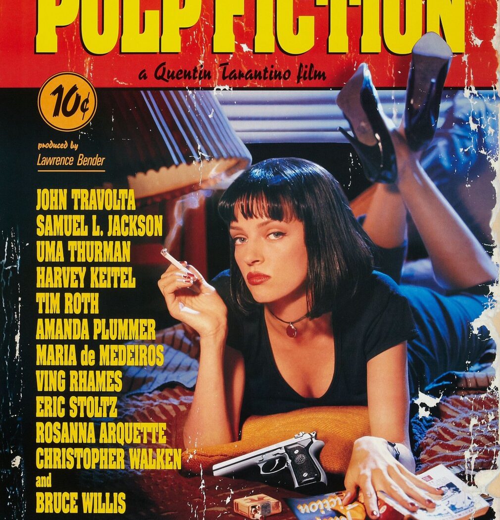 Affiche américaine de Pulp Fiction mettant en scène Uma Thurman. mythique