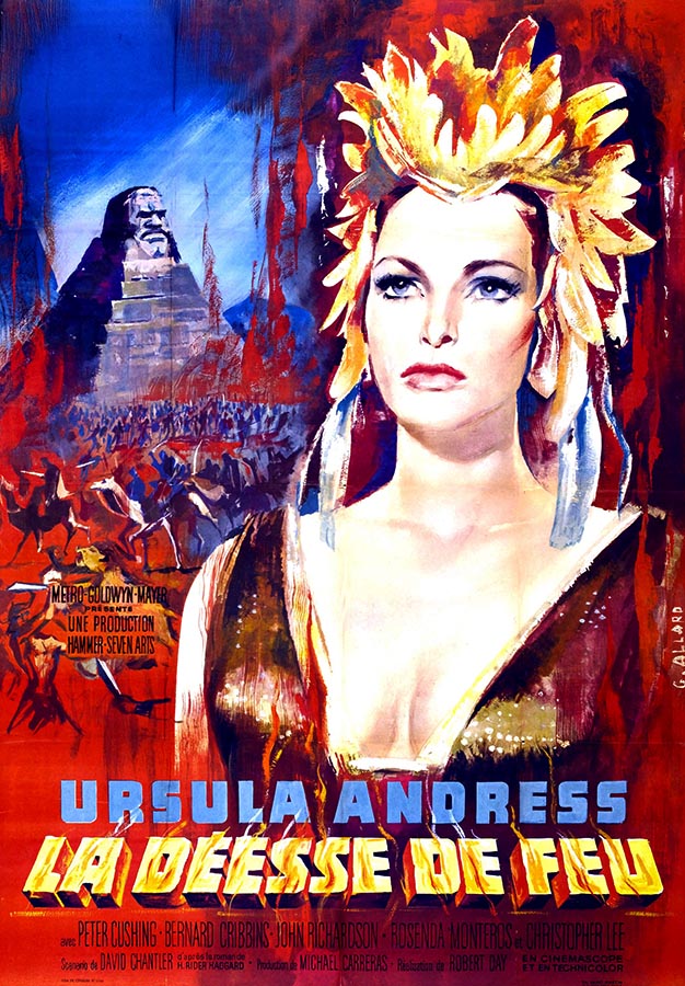 Ursula Andress dans La déese de feu, affiche de G. Allard