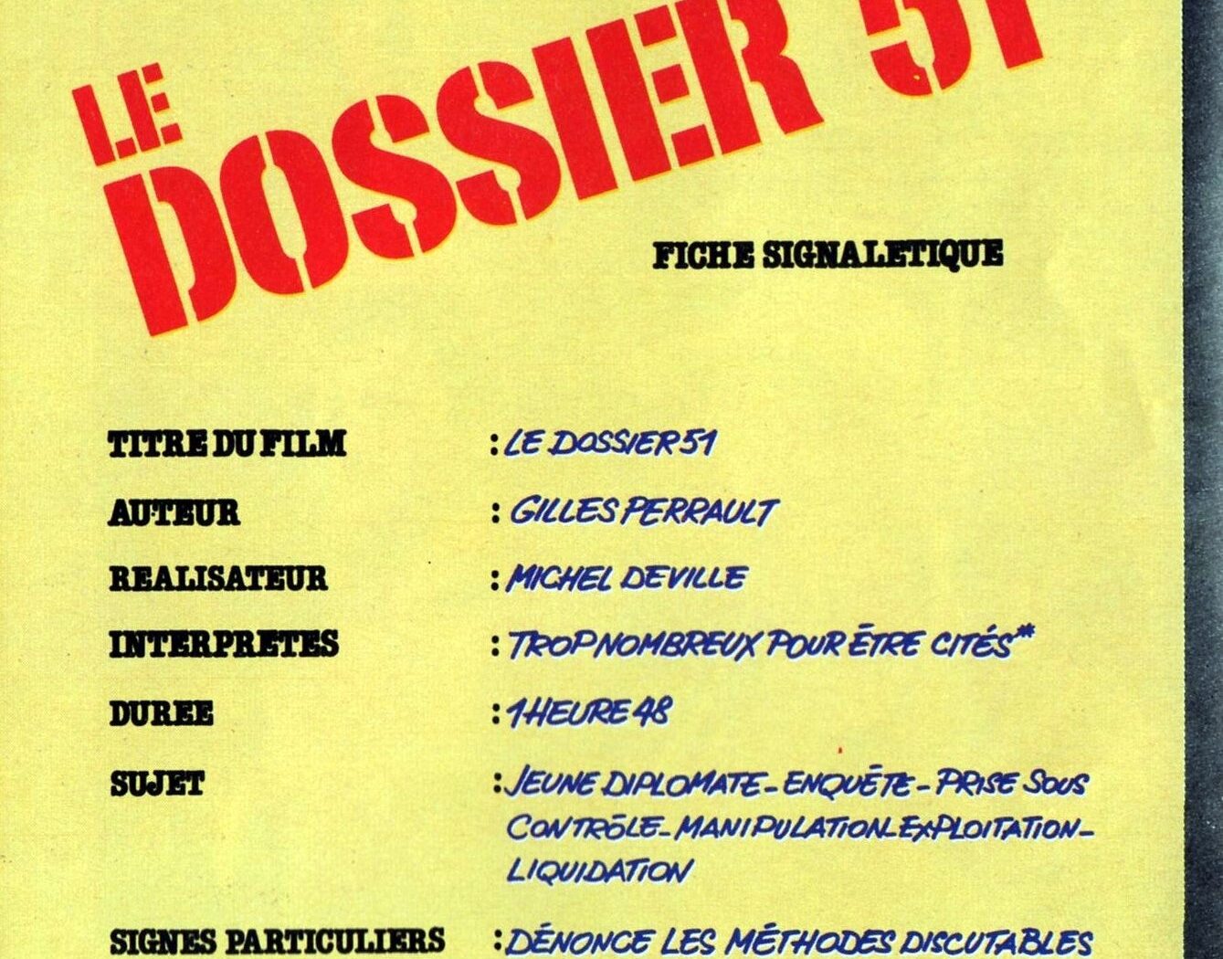 Affiche du "Dossier 51" de Michel Deville