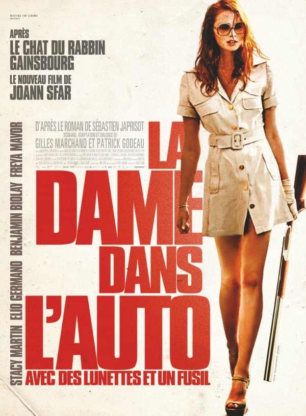 La dame dans l'auto avec des lunettes et un fusil, l'affiche