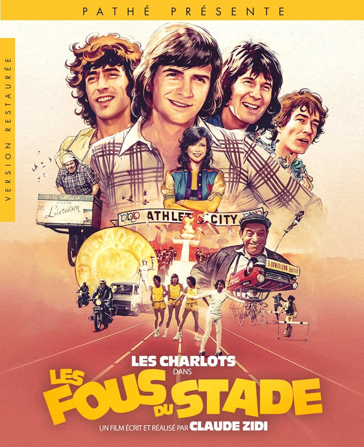 Jaquette vidéo Les fous du stade (bluray-Pathé-2025), de Claude Zidi, avec Les Charlots